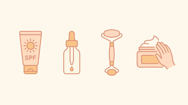 Collection of skincare products and beauty tools for a healthy skin routine