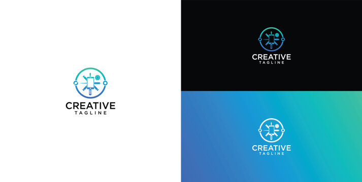 Abstract technology logo design with futuristic circular geometric elements and modern typography