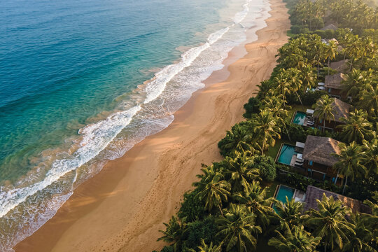Luxury Bentota Beach Aerial View at Sunrise &ndash; Tropical Sri Lanka Coastline in Ultra Realistic 