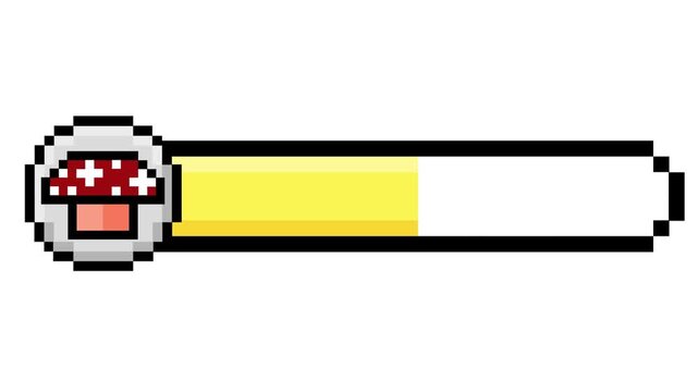 Retro pixel art status bar with mushroom icon, indicating a game health meter or power-up progress in a vintage gaming interface element