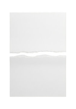 A single sheet of white paper torn into two pieces with a jagged edge isolated on transparent background