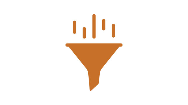 A brown funnel icon with downward falling bars representing data filtering sales lead conversion and marketing pipeline optimization for businesses.