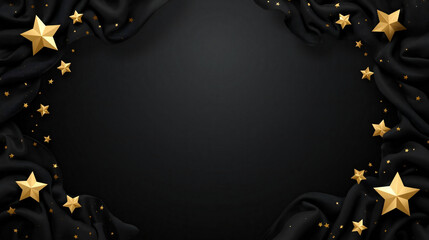Fototapeta premium Black background with gold stars and ribbon for celebration 