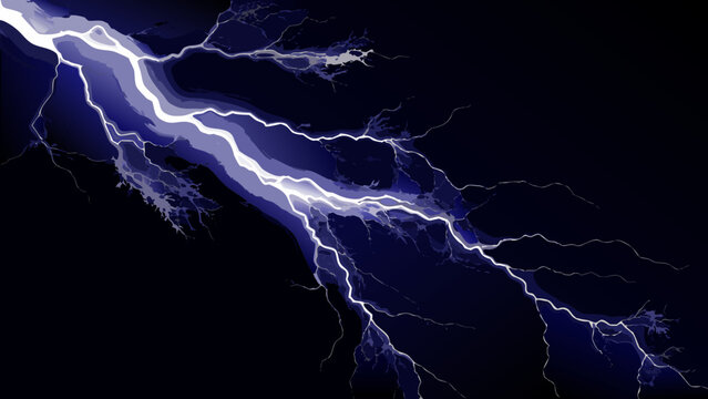 a dramatic lightning strike illustration with vibrant blue and white energy against a dark background