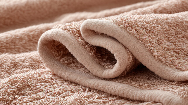 Soft pink terry towel folded in warm light