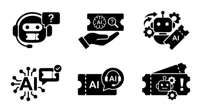 AI Chatbot Icons, Artificial Intelligence Support, Digital Assistant Symbols, Machine Learning Technology Graphics, 6 Vector Elements