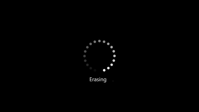 Privacy and data management UI showing erasing process status on black background , with video animation.