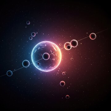 Abstract visualization of cosmic forces showing spheres attracting and distorting space, illustrating gravitational pull and physics concepts, illustration, pull, modern