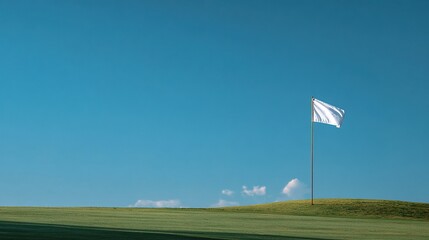 Fototapeta premium golf. Golf flag gently fluttering in a soft breeze on a pristine green under blue sky. event key visuals, club posters, designed for fitness apps and gym onboarding, used by event planners.