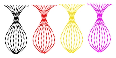 Vibrant illustration of four abstract vases, each showcasing unique color variations and a striking design. © Queality Full