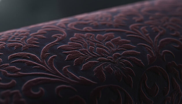 Deep plum burgundy Gaufrage embossed velvet fabric texture with floral pattern
