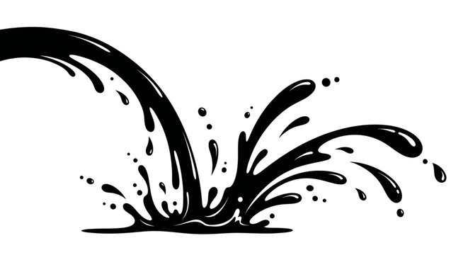 Black Liquid Splash and Pouring Effect, Oil or Ink Flowing