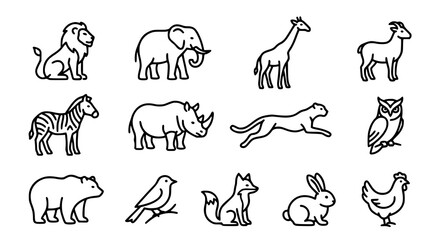 Wild animal outline icons set safari and zoo animals modern linear vector illustration © MdArif