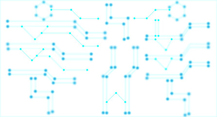 Fototapeta premium Blurry blue dots and lines on a white background forming a network pattern.