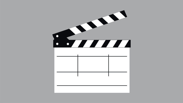 Professional movie clapperboard icon, black and white film slate vector, cinema production equipment on gray background
