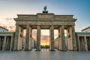 Fototapeta premium The Brandenburg Gate close up view in Berlin at sunrise. Germany