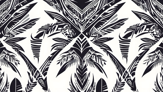 Polynesian tribal pattern background, black and white maori tattoo art, ethnic geometric seamless design for textile and wallpaper