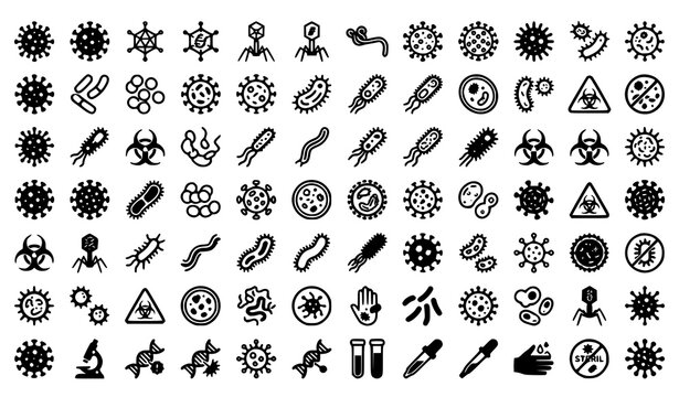 Set of various bacteria, virus and germ icons for medical research
