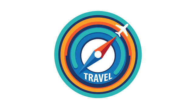 3d compass icon with colorful concentric circles and airplane symbol representing travel navigation adventure exploration and direction in a modern digital style