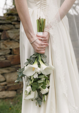 wedding bouquet white dress bridal gown lace