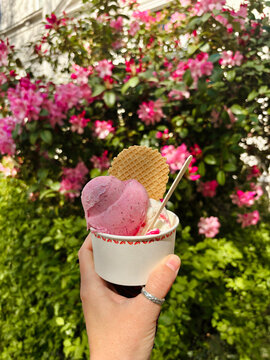 ice cream strawberry scoop waffle cone sprinkles