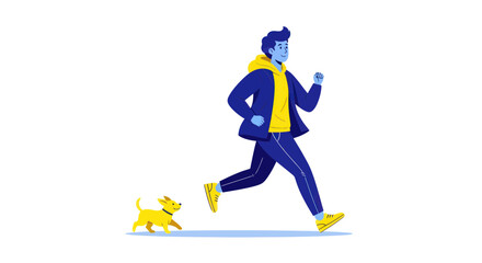 Fototapeta premium Man Jogging with Small Dog, Healthy Lifestyle Illustration