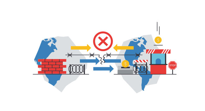Global border crossing blocked, international travel restrictions, security checkpoint