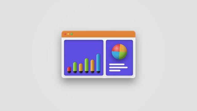 Infographic screenshot displaying bar and pie charts on a purple background with orange accents