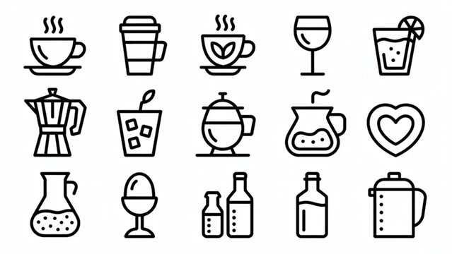 Black and white collection of line icons for sports fitness and yoga activities set isolated on white background vector Vector