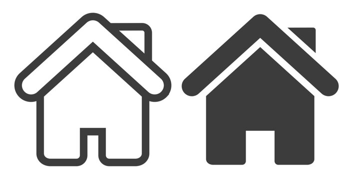 Home icon set with outline and solid house symbols on transparent background.