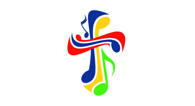 Colorful Musical Cross Symbol - Faith and Music Abstract Design