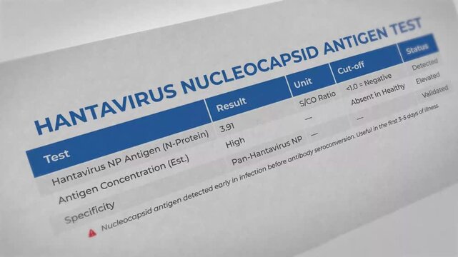 Close-up of hantavirus nucleocapsid antigen test results showing high antigen concentration