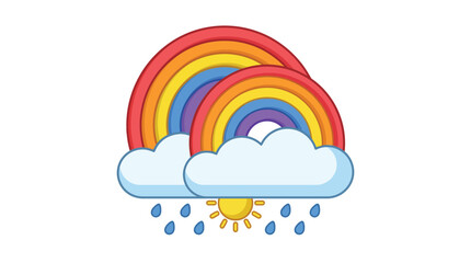 Fototapeta premium 3d rainbow weather icon with clouds raindrops and sunshine illustrating diverse weather conditions in vibrant colors and detailed textures for weather forecasting