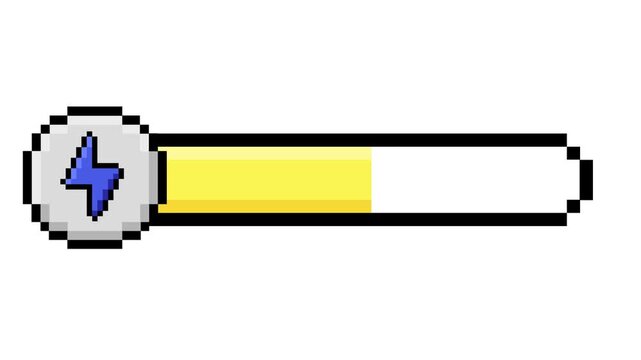 Vibrant pixel art energy bar with lightning bolt icon depicting power level or progress in a retro gaming interface