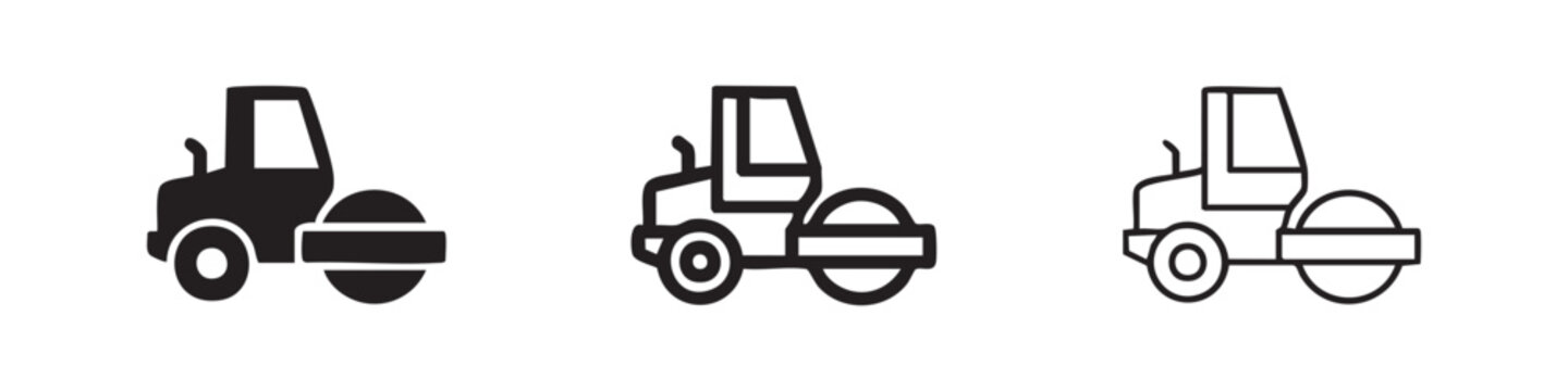 Road Roller Construction Machinery Icon Set