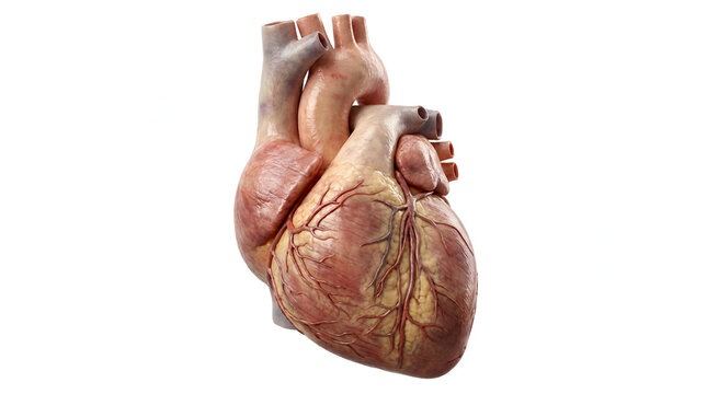 Isolated human heart on a pure, transparent white background.