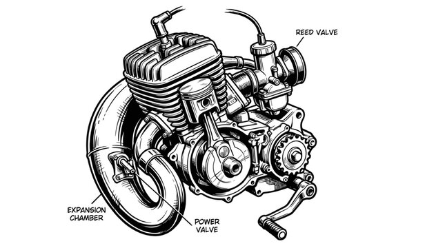 Motorcycle Engine Diagram Illustration.