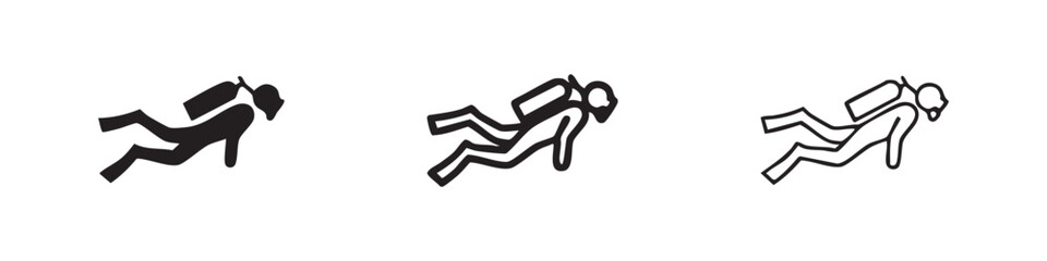 Scuba Diver Icon Set - Vector Illustration of Underwater Diving Professional in Different Stroke Weights © liubomir118809
