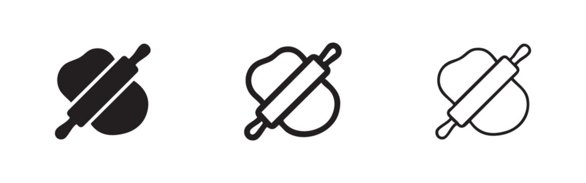 Rolling Pin and Dough Baking Icon Set - Kitchen Tools for Pastry and Bread Making