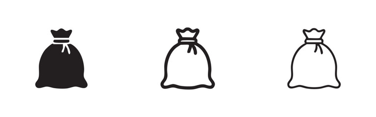 Fototapeta premium Three different styles of money bag icons on a white background.