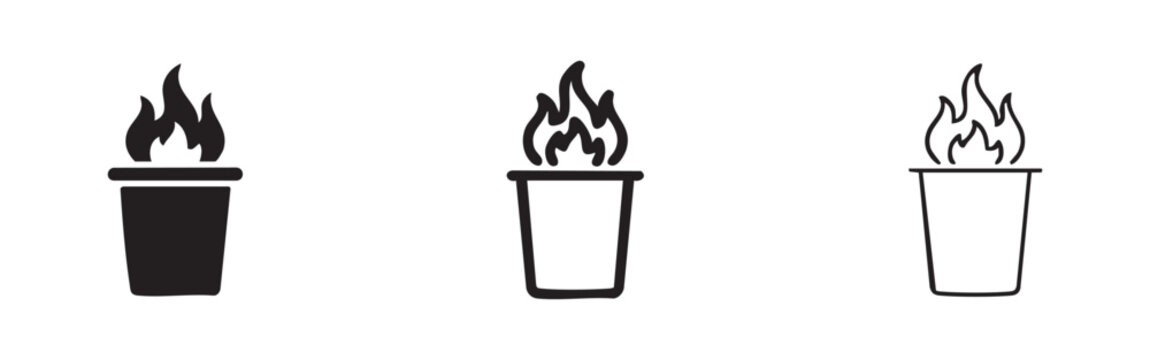 Three different styles of torch with flame icons on a white background.