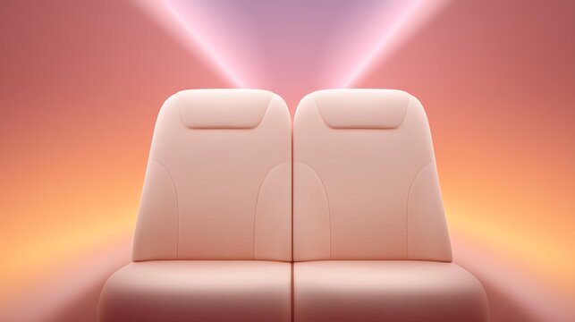 Premium economy class concept, Elegant modern car seats with soft textures and vibrant lighting.