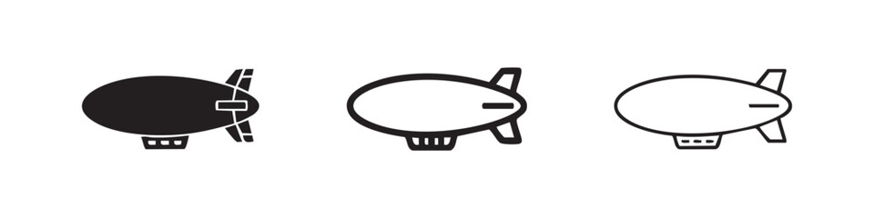 Airship, blimp, or zeppelin vector icon set. Hot air balloon symbol in three styles: solid, outline, and hand-drawn. © liubomir118809