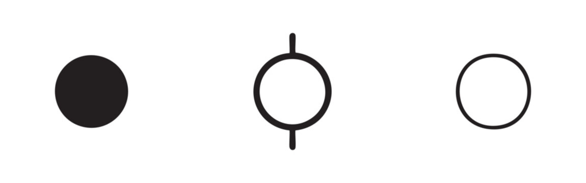 Solid circle, outlined circle with line, outlined circle icons