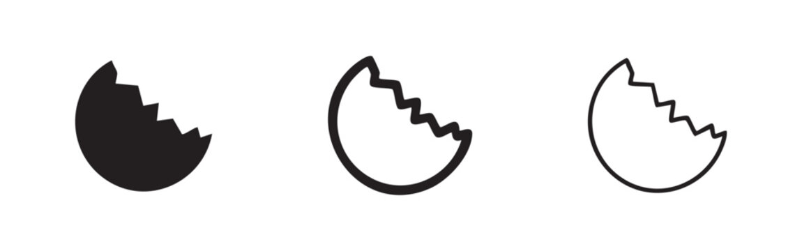 Broken eggshell icons: solid black, outline with fill, and outline