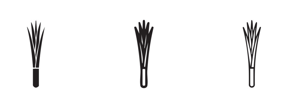 Leek icon set. Solid, outline, and line art of a leek.