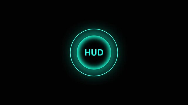 Cyan neon circular interface element on black background. Cyan neon circular interface for futuristic digital system. Cyan neon circular interface for HUD technology.