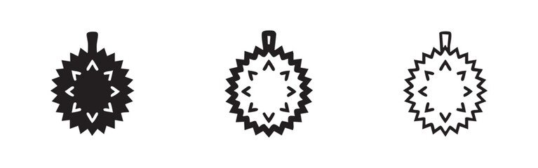 Fototapeta premium Durian fruit icon in three styles: filled, thick line, and thin line.