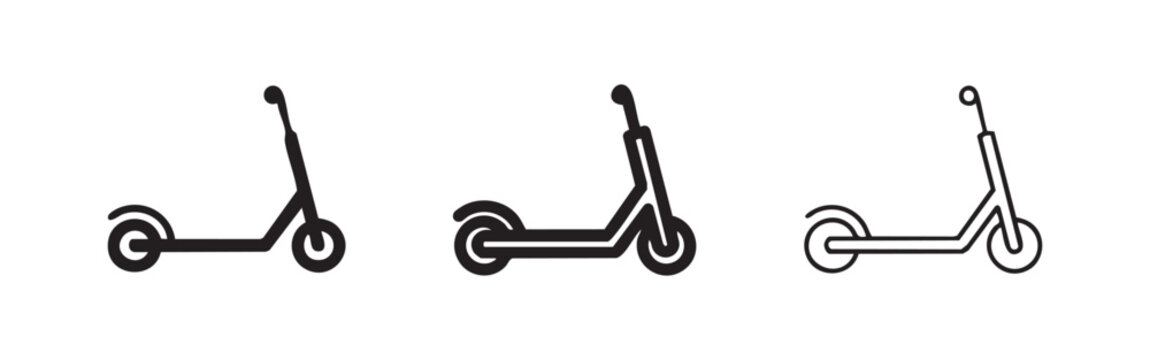Electric Scooter Icon Set - E-Scooter Symbols in Solid, Outline, and Line Art Styles
