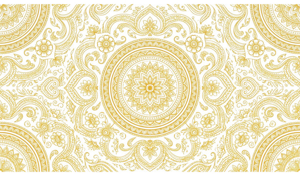 Traditional floral mandala ornament seamless vector pattern isolated on white background